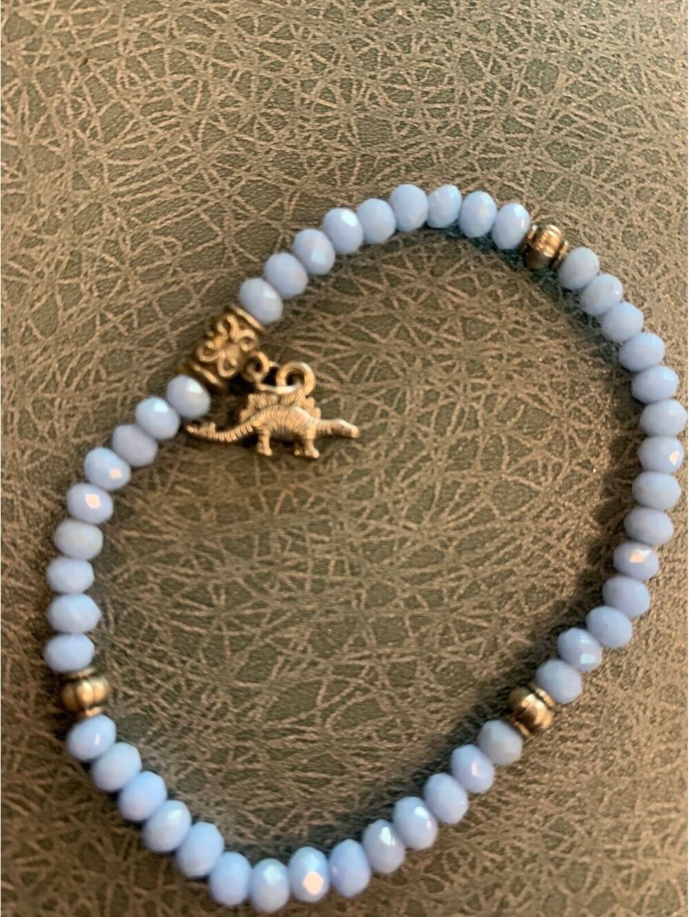 Light Blue Beaded Bracelet with 925 Dinosaur Charm